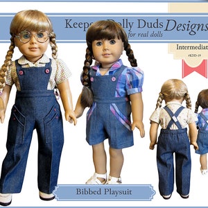 Bibbed Playsuit and Blouse 18 inch Doll Clothes Pattern Fits Popular 18&quot; Dolls - Keepers Dolly Duds - PDF - Pixie Faire