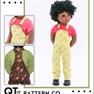 Oh My Gosh Overalls 16 inch Doll Clothes Pattern Fits A Girl For All Time® Dolls - QT Pi Pattern Co - PDF - Pixie Faire