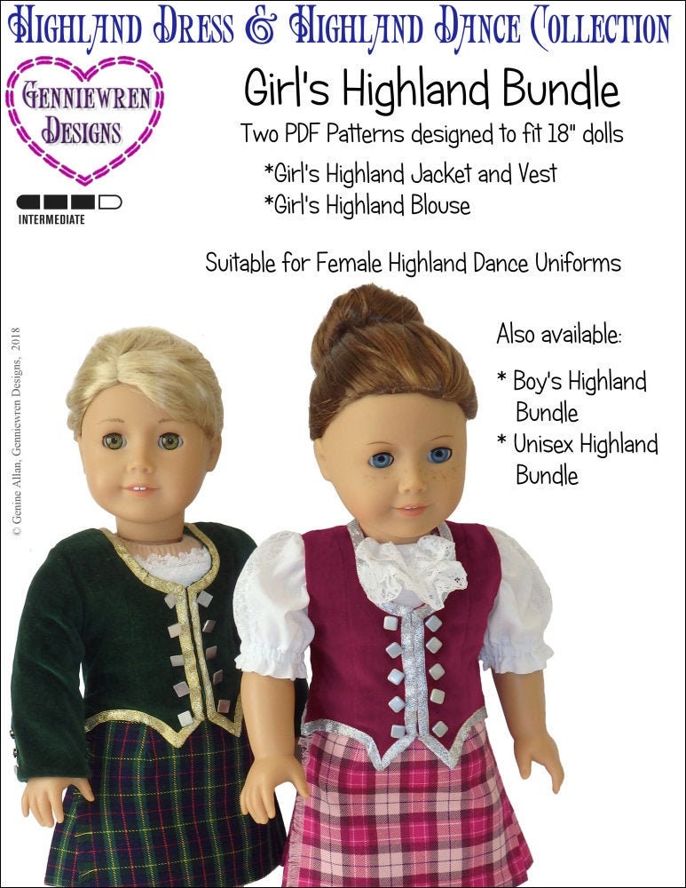 Girls Highland Dance Bundle 18 Inch Doll Clothes Pattern Fits