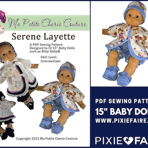 Serene Layette 15 inch Doll Clothes Pattern Fits Baby Dolls such as Bitty Baby® - Ma Petite Cherie Couture - PDF - Pixie Faire