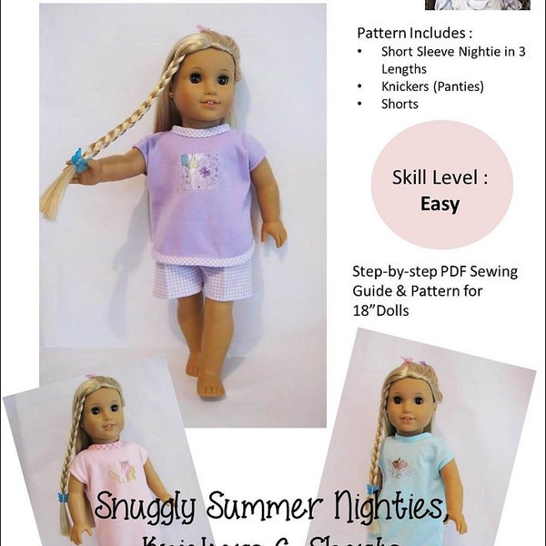 Snuggly Summer Nighties, Knickers & Shorts 18 inch Doll Clothes Pattern - Little Miss Muffett - PDF - Pixie Faire