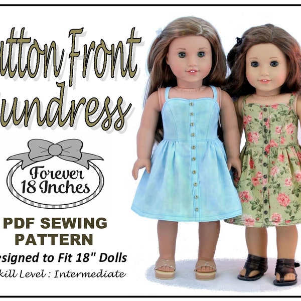 Button Front Sundress 18 inch Doll Clothes Pattern Fits Dolls such as American Girl® - Forever 18 Inches - PDF - Pixie Faire