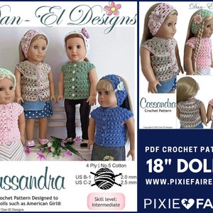 Virkmönster för dockkläder till Cassandra 18 tum, passar populära 18" dockor - Dan-El Designs - PDF - Pixie Faire
