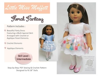 Floral Fantasy 18" Doll Clothes Pattern Fits Popular 18" Dolls - Little Miss Muffett - PDF - Pixie Faire
