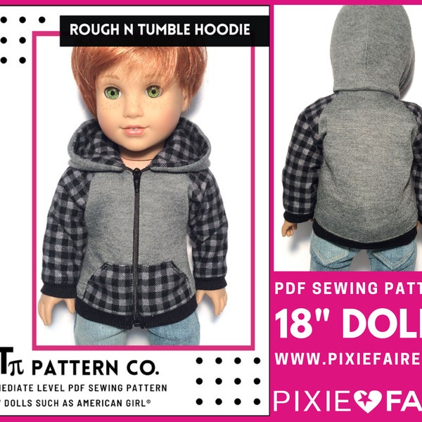 Rough 'n' Tumble Hoodie 18 inch Doll Clothes Pattern Fits Dolls such as American Girl® - QTπ Pattern Co - PDF - Pixie Faire