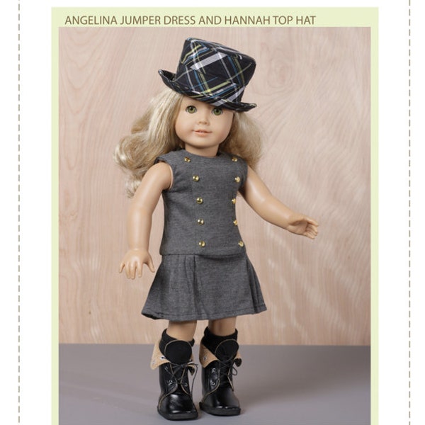 Jumper Dress und Top Hat Bundle 18 Zoll Puppenkleidung Schnittmuster passend für Puppen wie American Girl® - Bonjour Teelöffel - PDF - Pixie Faire