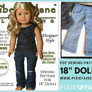 Patrón de ropa para muñecas de 18 pulgadas con jeans de corte clásico que se adapta a las muñecas más populares de 18 pulgadas: Liberty Jane - PDF - Pixie Faire
