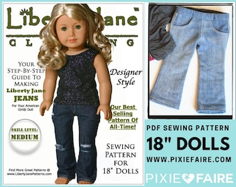 Classic Boot Cut Jeans 18 inch Doll Clothes Pattern Fits Popular 18" Dolls - Liberty Jane - PDF - Pixie Faire