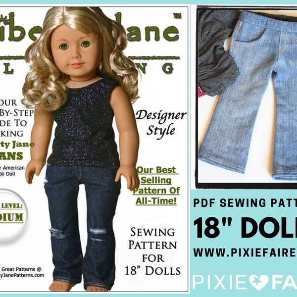 Classic Boot Cut Jeans 18 inch Doll Clothes Pattern Fits Dolls such as American Girl® - Liberty Jane - PDF - Pixie Faire