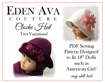 Cloche Hat 18 inch Doll Clothes Pattern Fits Popular 18" Dolls - Eden Ava Couture - PDF - Pixie Faire