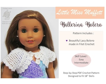 Ballerina Bolero 18 inch Doll Clothes Crochet Pattern Fits Popular 18" Dolls - Little Miss Muffett - PDF - Pixie Faire