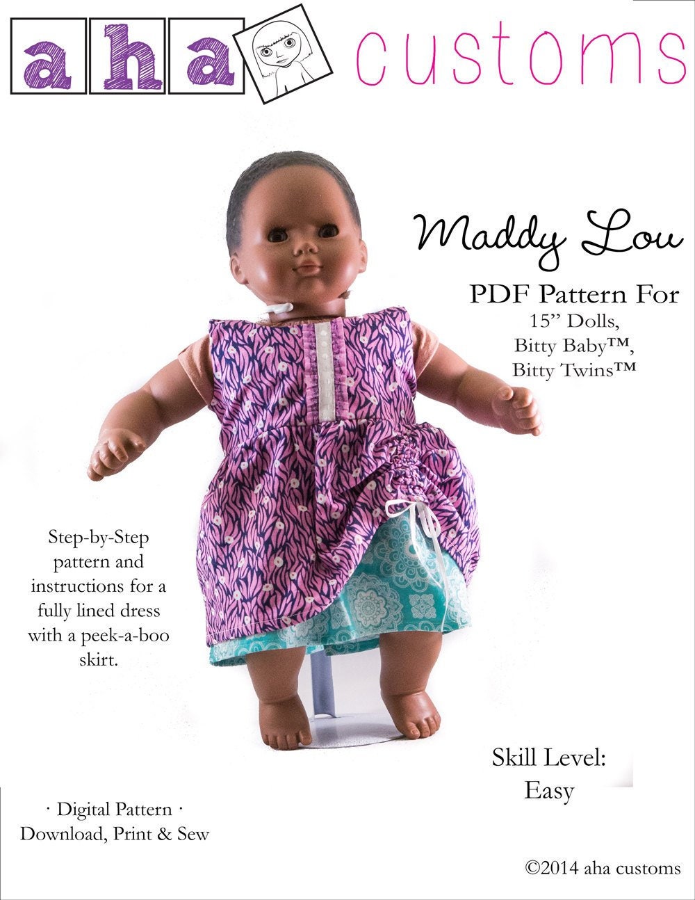 Maddy Lou Dress 15 Inch Doll Clothes Pattern Designed to Fit Baby