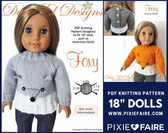 Foxy Sweater 18 inch Doll Clothes Knitting Pattern Fits Popular 18" Dolls - Dan-El Designs - PDF - Pixie Faire