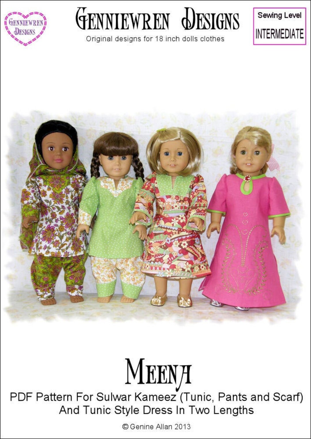 Meena - Sulwar Kameez and Tunic Dress 18 Inch Doll Clothes Pattern Fits ...