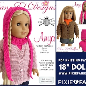 Può includere: Modello di maglia PDF per bambole di 18 pollici, con una giacca con cappuccio rosa, una sciarpa abbinata e un berretto da elfo. Il modello è progettato per bambole come American Girl®. Il modello include istruzioni per una giacca, un colletto e un berretto da elfo. Il livello di difficoltà è intermedio. Il modello è disponibile su Pixie Faire.