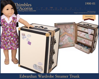 Edwardian Wardrobe Steamer Trunk Pattern for 18 inch Dolls - Thimbles and Acorns - PDF - Pixie Faire