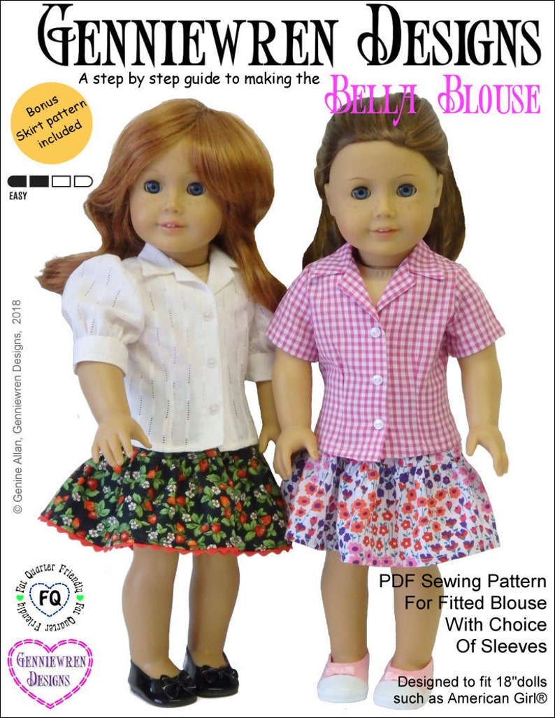Pixie Faire Genniewren Designs Bella Blouse Skirt Doll Clothes Pattern Designed To Fit 18 Dolls Such As American Girl Pdf