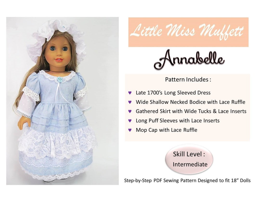 Annabelle 18 Inch Doll Clothes Pattern Fits Dolls Such as American Girl