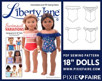 Swimsuit Variations 18 inch Doll Clothes Pattern Fits Popular 18" Dolls - Liberty Jane - PDF - Pixie Faire