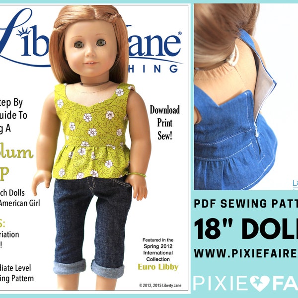 Peplum Top 18 inch Doll Clothes Pattern Fits Dolls such as American Girl® - Liberty Jane - PDF - Pixie Faire