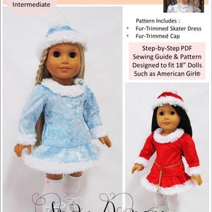Dockkläder för Snow Dancer Skater Dress & Hat, 18 tum, passar populära 18" dockor - Little Miss Muffett - PDF - Pixie Faire