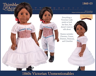 Victorian Unmentionables 18 inch Doll Clothes Pattern Fits Popular 18" Dolls - Thimbles and Acorns - PDF - Pixie Faire