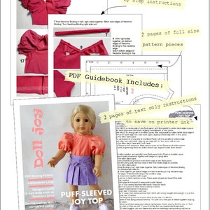 Puff-Sleeved Joy Top 18 inch Doll Clothes Pattern Fits Dolls Such as American Girl® Doll Joy PDF Pixie Faire image 9