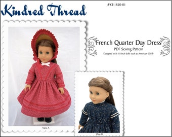 French Quarter Day Dress 18 inch Doll Clothes Pattern Designed to Fit Dolls such as American Girl® - Kindred Thread - PDF - Pixie Faire