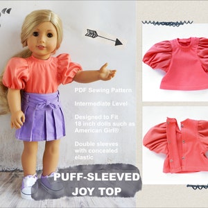 Puff-Sleeved Joy Top 18 inch Doll Clothes Pattern Fits Dolls Such as American Girl® Doll Joy PDF Pixie Faire image 1