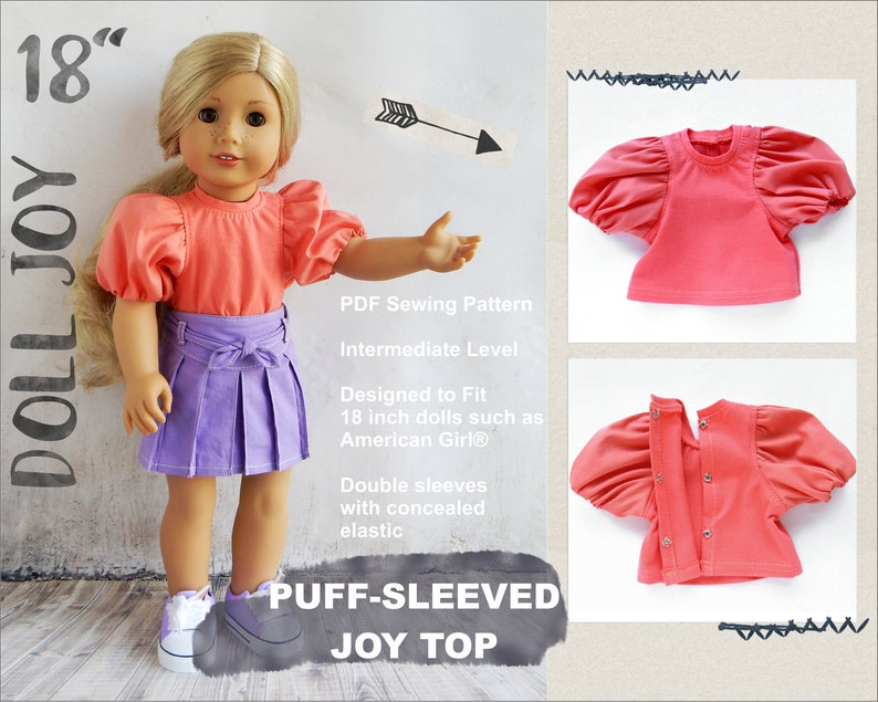 Puff-Sleeved Joy Top 18 inch Doll Clothes Pattern Fits Dolls Such as American Girl® Doll Joy PDF Pixie Faire image 1