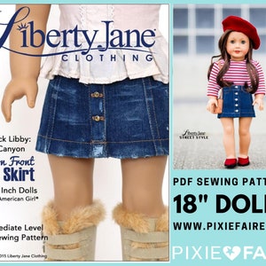 Patrón de ropa para muñecas de 18 pulgadas con minifalda abotonada al frente, compatible con las muñecas más populares de 18 pulgadas: Liberty Jane - PDF - Pixie Faire