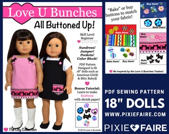 All Buttoned Up 18 inch Doll Clothes Pattern Fits Dolls such as American Girl® - Love U Bunches - PDF - Pixie Faire