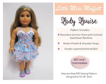 Lady Louise 18 inch Doll Clothes Pattern Fits Popular 18" Dolls - Little Miss Muffett - PDF - Pixie Faire