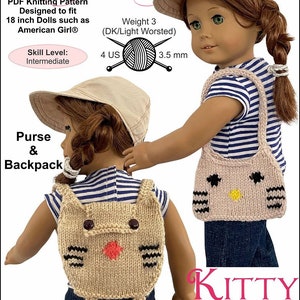 Kitty Fun Geldbörse und Rucksack 18 Zoll Puppenkleidung Accessoire Strickmuster - Marinda Creations - PDF - Pixie Faire