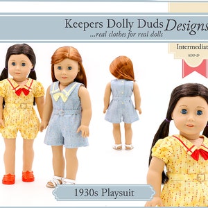 1930s Playsuit 18 inch Doll Clothes Pattern Designed to Fit Dolls such as American Girl® - Keepers Dolly Duds - PDF - Pixie Faire