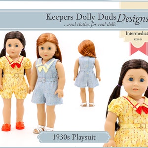 1930s Playsuit 18 inch Doll Clothes Pattern Designed to Fit Popular 18&quot; Dolls - Keepers Dolly Duds - PDF - Pixie Faire