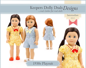 1930s Playsuit 18 inch Doll Clothes Pattern Designed to Fit Dolls such as American Girl® - Keepers Dolly Duds - PDF - Pixie Faire