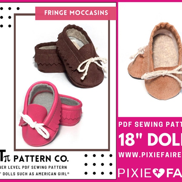 Fringe Moccasins 18 inch Doll Clothes Shoe Pattern Fits Dolls such as American Girl® - QTπ Pattern Co - PDF - Pixie Faire