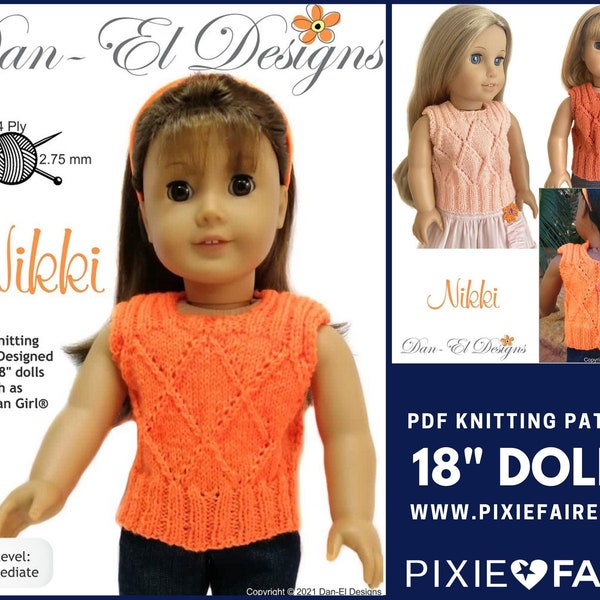 Nikki Knitted Top 18 inch Doll Clothes Knitting Pattern Fits Dolls such as American Girl® - Dan-El Designs - PDF - Pixie Faire