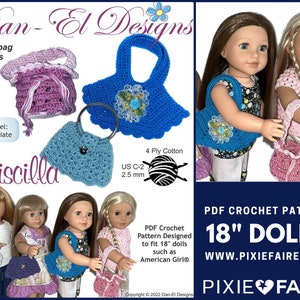 Priscilla Handtaschen 18 Zoll Puppen-Accessoires Häkelanleitung passend für beliebte 18 Zoll Puppen - Dan-El Designs - PDF - Pixie Faire