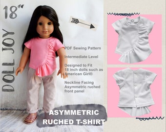 Asymmetric Ruched T-shirt 18 inch Doll Clothes Pattern Fits Dolls Such as American Girl® - Doll Joy - PDF - Pixie Faire