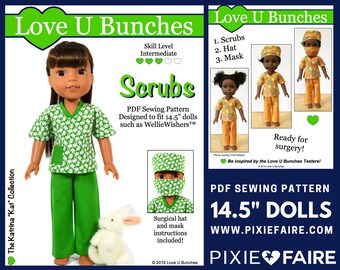 Scrubs 14.5 inch Doll Clothes Pattern Instant Download - Love U Bunches - PDF - Pixie Faire