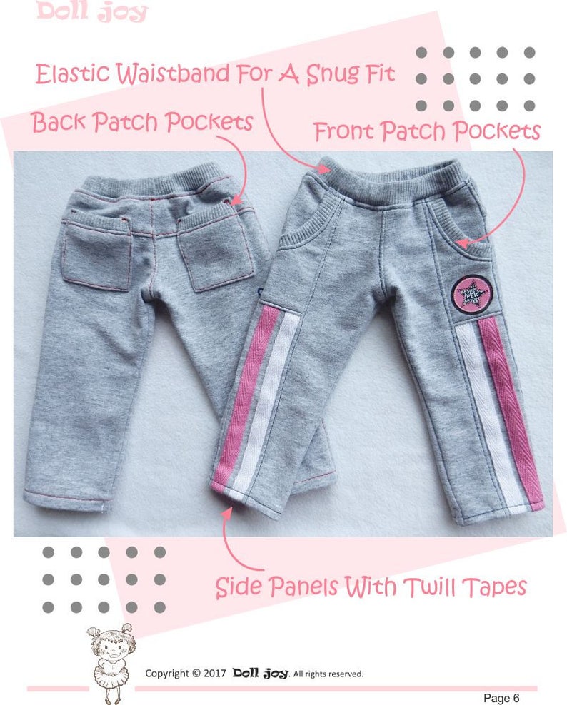 Active Pants 19 inch Doll Clothes Pattern Fits Dolls Such as Gotz® Hannah or Happy Kidz Doll Joy PDF Pixie Faire image 6