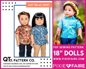 Just Relax Shirt 18 inch Doll Clothes Pattern Fits Dolls such as American Girl® - QTπ Pattern Co - PDF - Pixie Faire