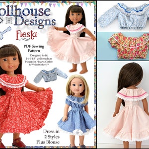 Fiesta Folklorico Dress & Blouse 14-14.5 inch Doll Clothes Pattern Fits Dolls Such as WellieWishers™ - Dollhouse Designs - PDF - Pixie Faire