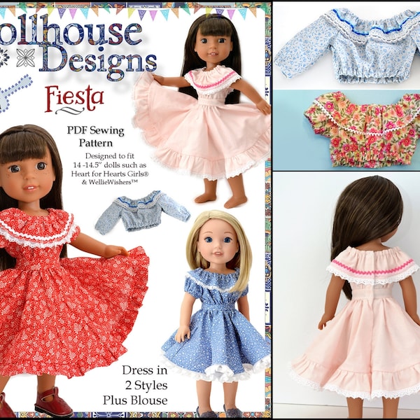 Fiesta Folklorico Dress & Blouse 14-14.5 inch Doll Clothes Pattern Fits Dolls Such as WellieWishers™ - Dollhouse Designs - PDF - Pixie Faire