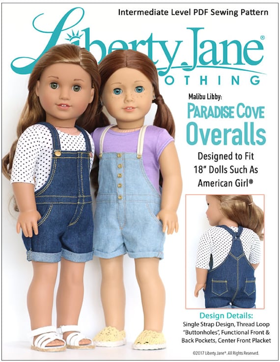 Paradise Cove Overalls 18 Inch Doll Clothes Pattern Fits Dolls