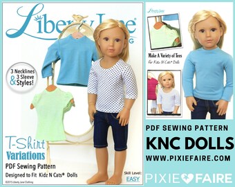 T-Shirt Variations Doll Clothes Pattern Designed to Fit Kidz N Cats® Dolls - Liberty Jane - PDF - Pixie Faire