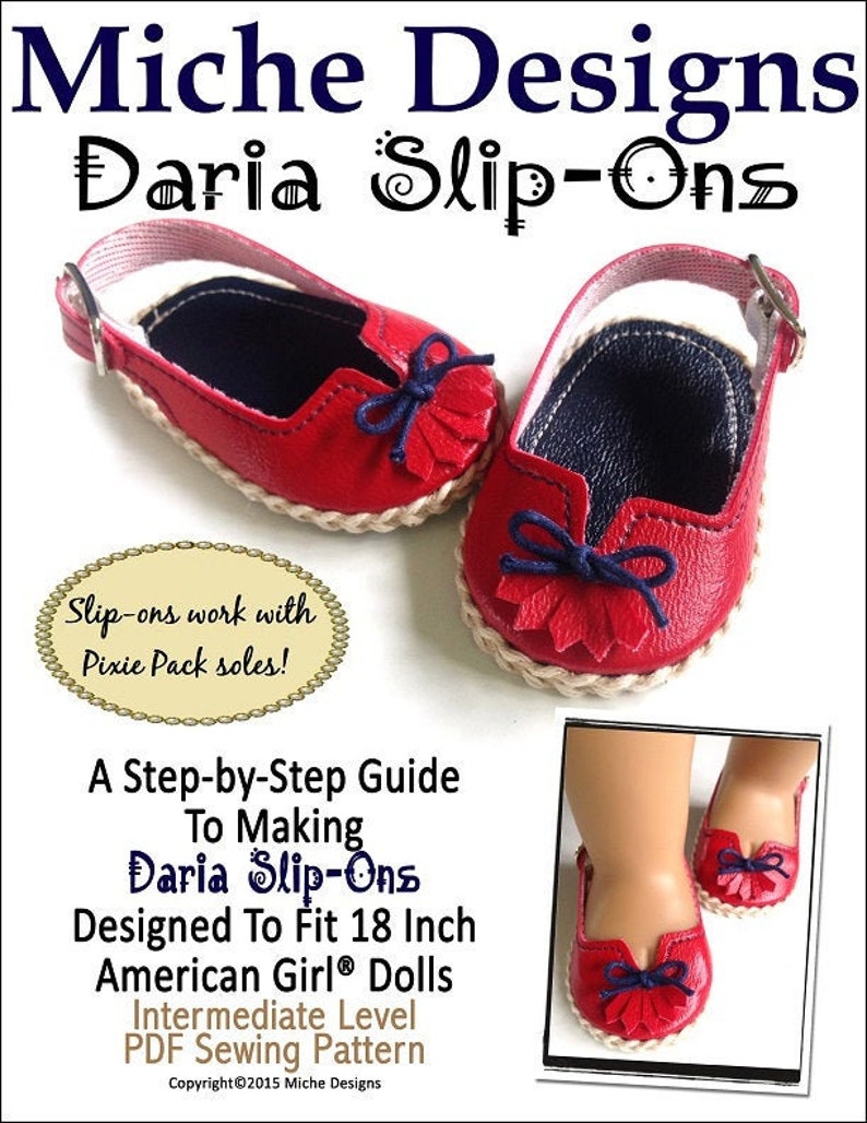 Daria Slip-Ons 18 inch Doll Clothes Shoe Pattern Fits Popular 18" Dolls - Miche Designs - PDF - Pixie Faire image 2