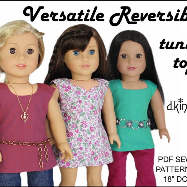 Versatile Reversible Tunic Tops 18 inch Doll Clothes Pattern Fits Dolls such as American Girl® - DKinley Designs - PDF - Pixie Faire